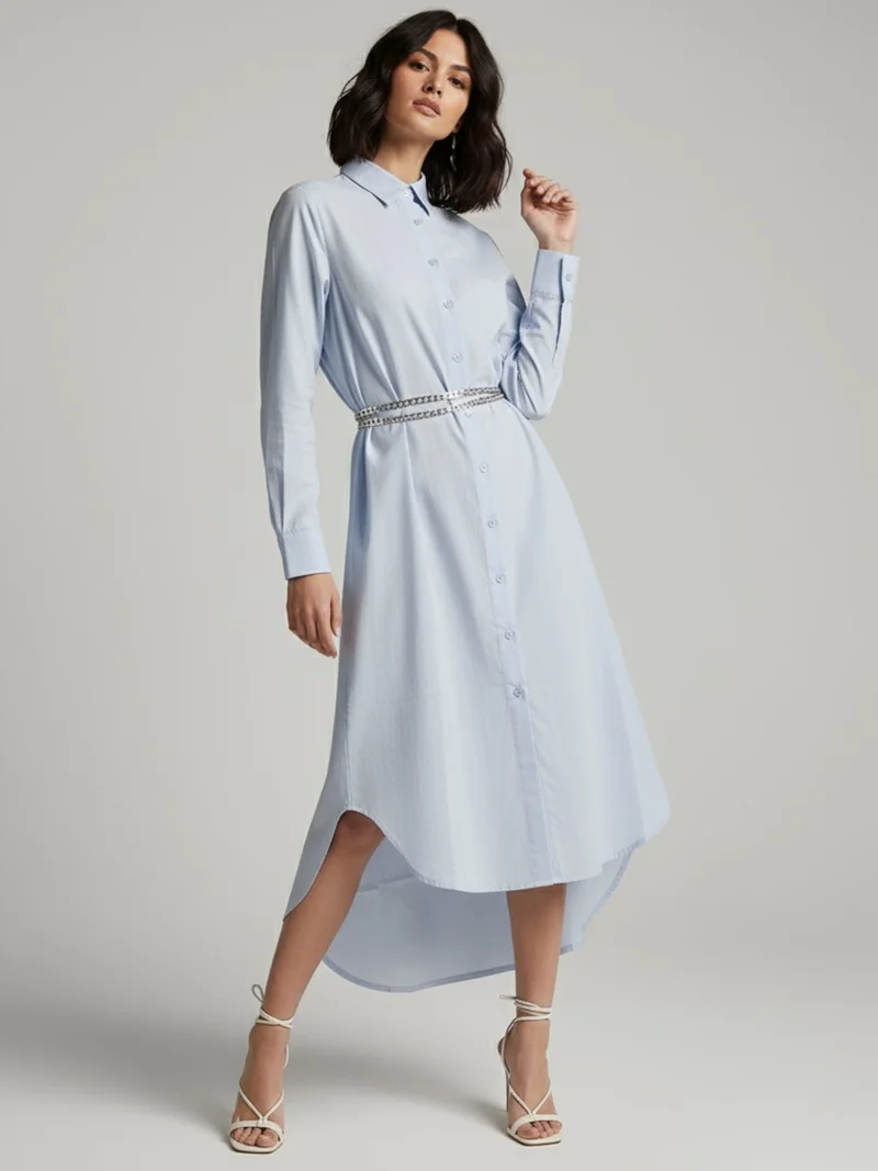 Outzidr  Blue Straight Fit Shirt Maxi Dress for Women | Best Price UAE